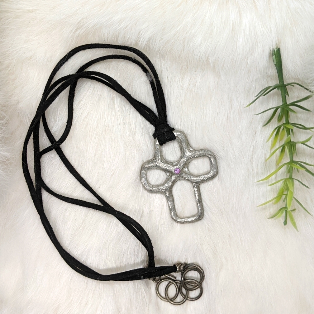 Silver metal reversible cross necklace